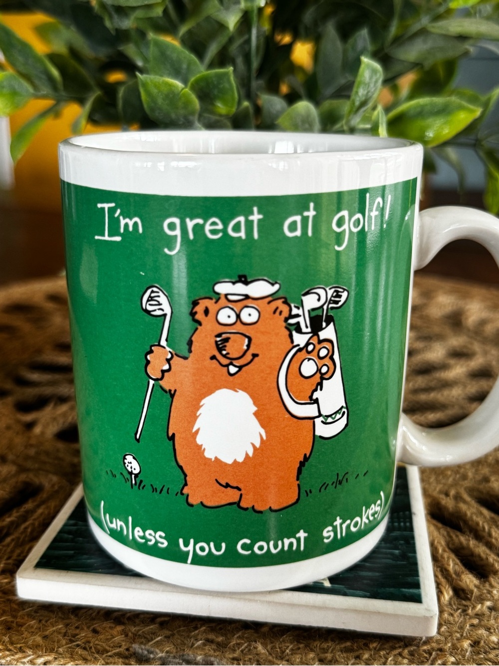 Hallmark Shoebox Greetings Great at Golf Coffee Mug Funny Bear Count Strokes